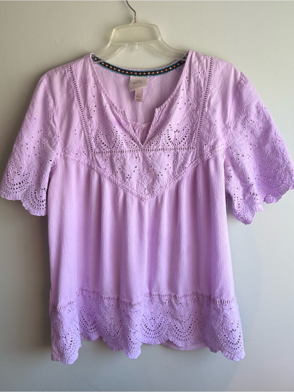 Knox Rose Lavender Eyelet Lace Peasant Blouse